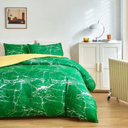 Set di letto 135 x 200 cm a 2 pezzi verde 1 x Coperta da letto 135 x 200 cm e 1 x Copri cuscino 80 x 80 cm microfibra marcialessata bianco marmo flusso per letto singolo con zip Non stirare
