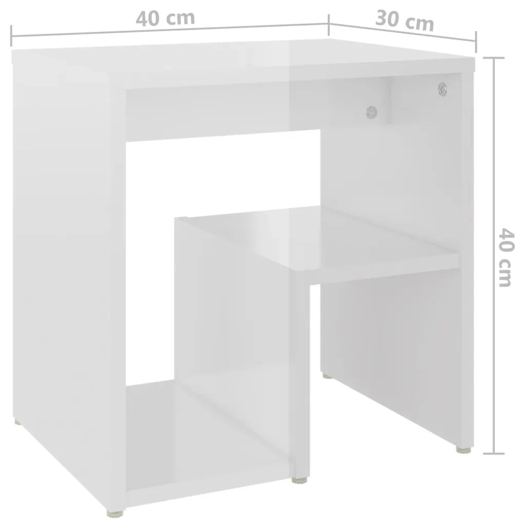 Set di 2 Comodini | Armadio da Notte | Mobiletto da notte Bianco Lucido 40x30x40 cm in Legno Multistrato