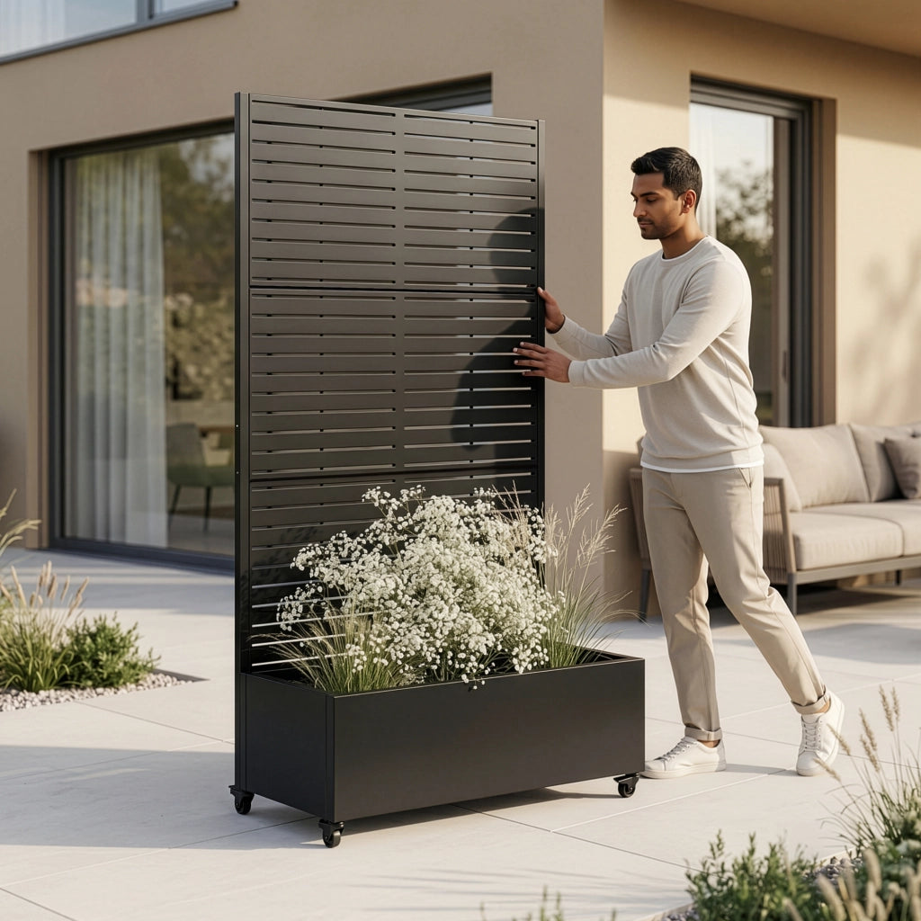 Fioriera con Spalliera Nodepp in Acciaio 190 x 82 x 38 cm - Nero casa.pro
