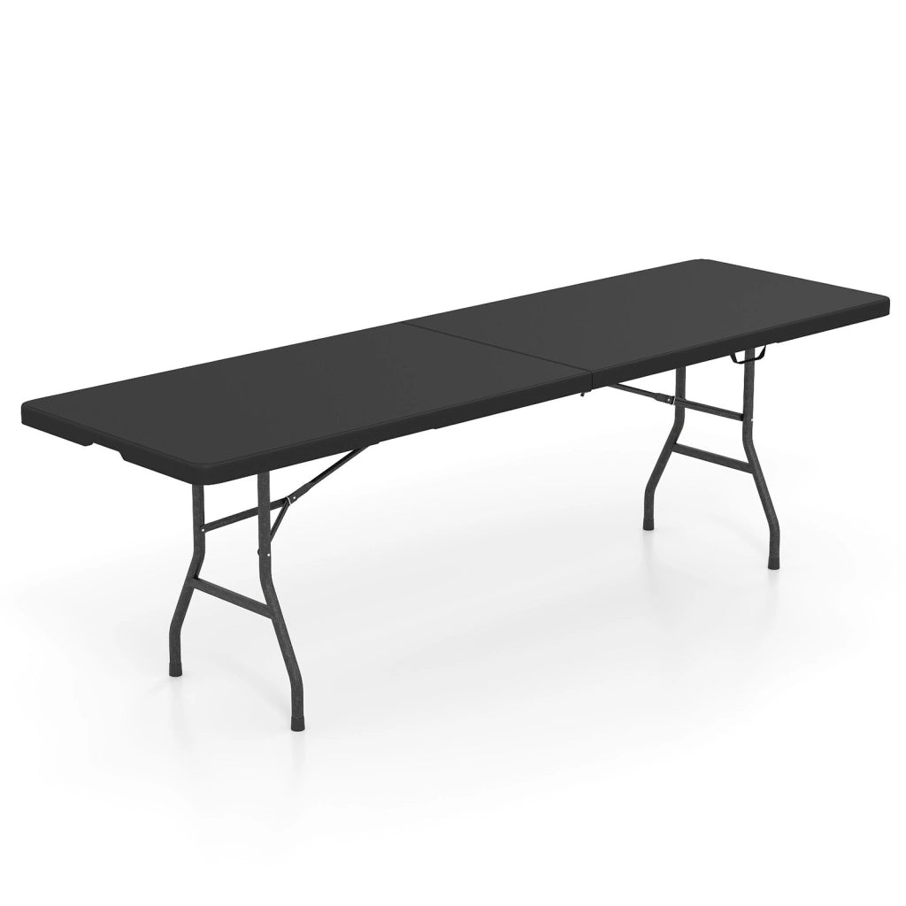 Tavolo pieghevole portatile da 245 cm per esterni con maniglia, Tavolo pieghevole a met¨¤ con capacit¨¤ di 160 kg e piano in HDPE Nero