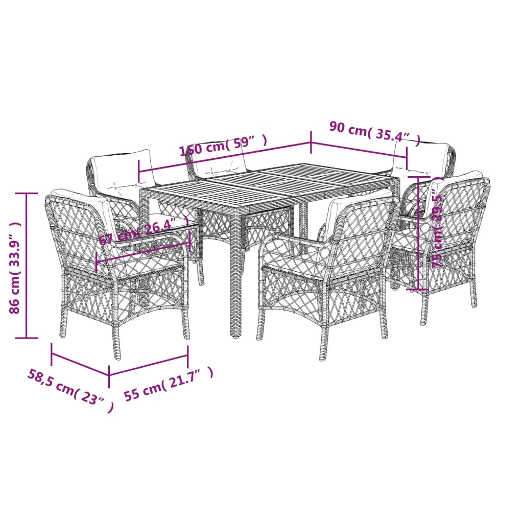 Set da Pranzo da Giardino 7 pz con Cuscini in Polyrattan Grigio 3212051