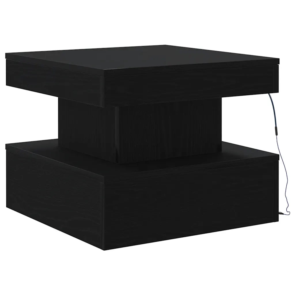 Tavolino da Salotto con Luci LED Rovere Nero 50x50x40 cm