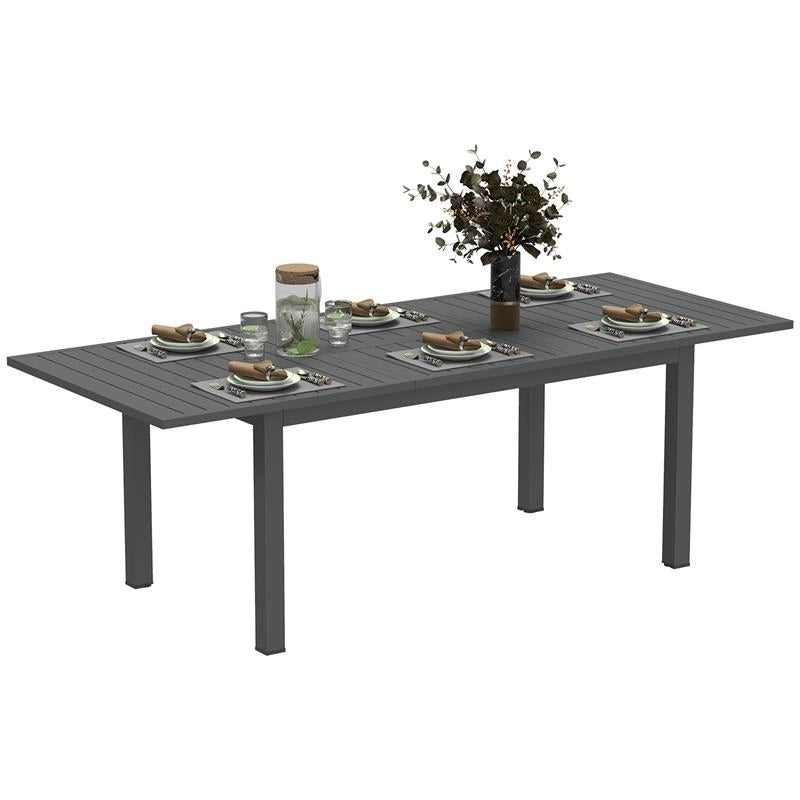 TAVOLO DA GIARDINO ALLUNGABILE DA 160-220 CM PER 6-8 PERSONE RETTANGOLARE IN ALLUMINIO, GRIGIO