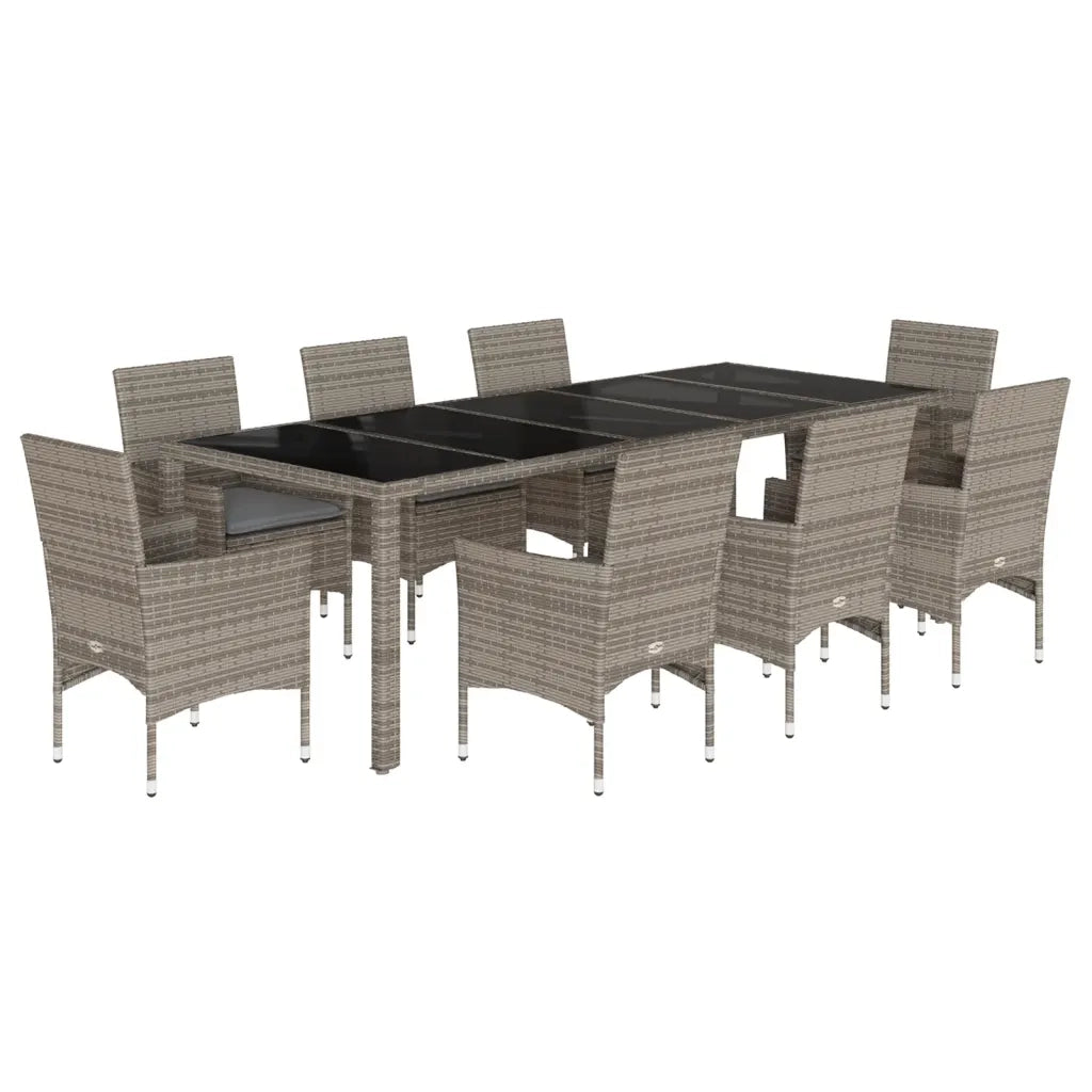 Set da Pranzo da Giardino 9 pz con Cuscini Polyrattan e Vetro 3278591