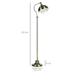 Lampada da terra vintage in metallo, finitura bronzo, paralume orientabile, attacco E27