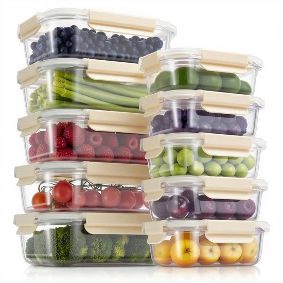 Contenitori in vetro con coperchi, set di contenitori per alimenti, 20 pezzi (10 contenitori, 10 coperchi), resistente al lavastoviglie, al forno a microonde e al congelatore, impermeabile, moderno, contenitori per alimenti