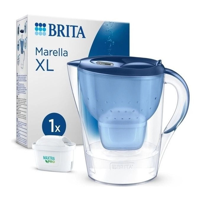 Brita Caraffa filtrante Marella blu (3.5L) incl. 1 x filtro MAXTRA PRO All-in-1 - adatta alla porta del frigorifero con Memo digitale e coperchio ribaltabile