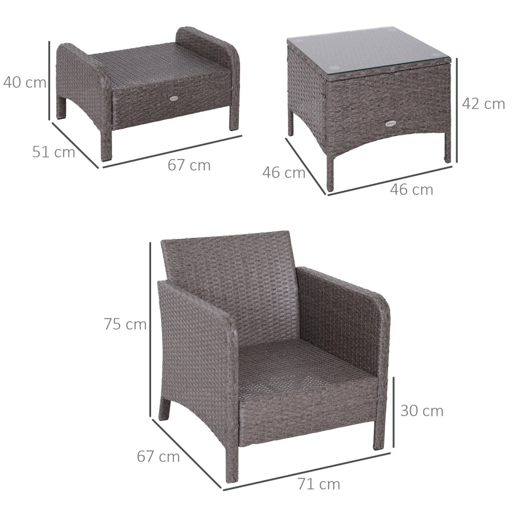 EasyComfort Set Mobili da Giardino 2 Poltrone 2 Poggiapiedi 1 Tavolino in Vetro Temperato Rattan Grigio