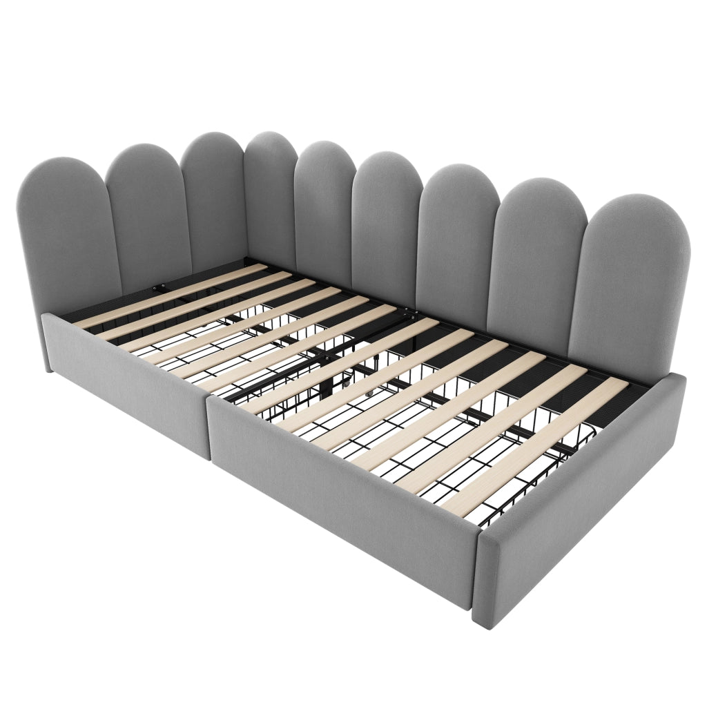 Letto imbottito 90x190 cm con 2 cassetti in velluto grigio