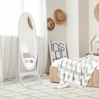 Specchio da Terra Ovale a Figura Intera con Inclinazione Regolabile, 47.5x45.5x154.5cm, Bianco