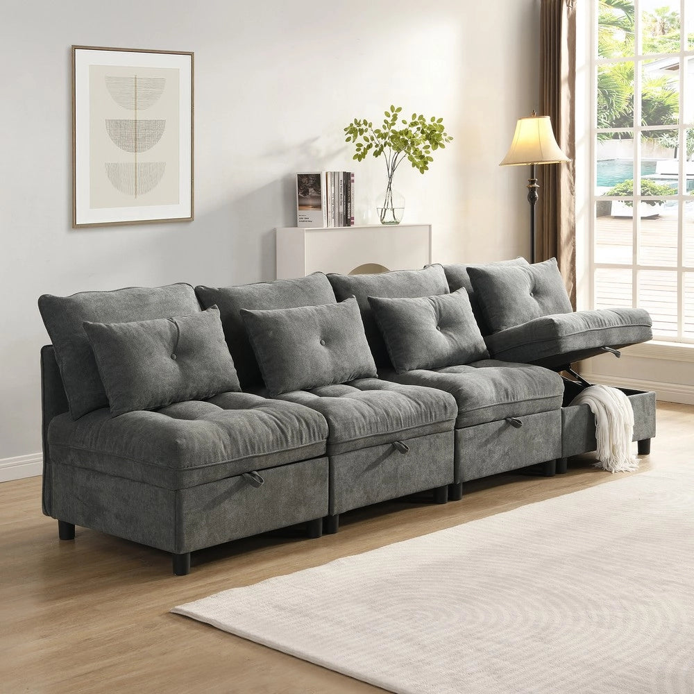 Divano letto 4 posti modulare con contenitore ¨C Minimal ¨C Tessuto chenille