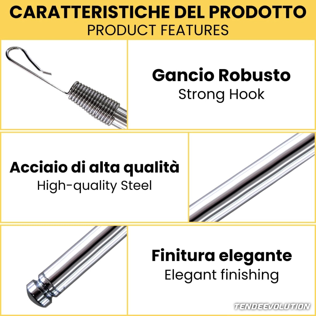 Frustino Frusta Asta - Tiratenda per Tende da Interno in Ferro, Diametro 11mm, Lunghezza 125cm - Colore: Nichel Satinato