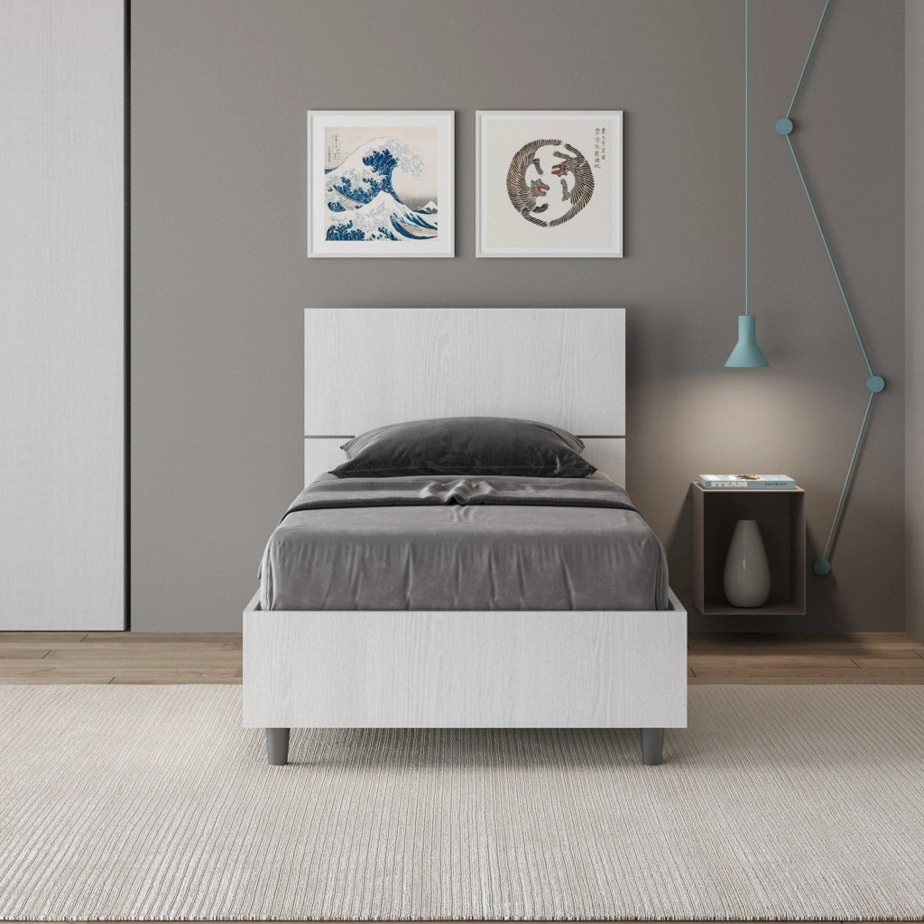 Letto singolo con rete 80x190 testata dritta bianco frassino Demas