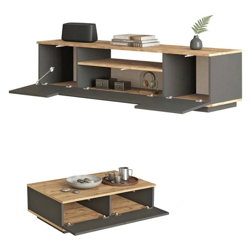 Nativo, set Mobili da Soggiorno Modulabile, Marrone Rovere Nodi