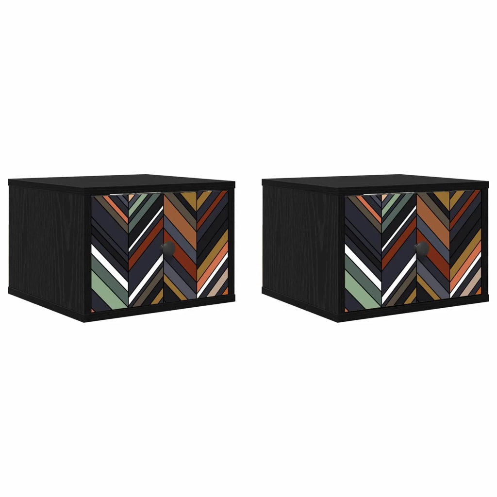 Mobiletto da comodino a parete OMMEN 2 pz Rovere Nero 8007472