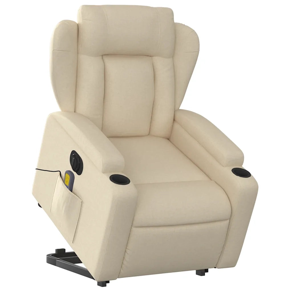 Poltrona Alzapersona Massaggiante Elettrica Crema in Tessuto 3204527