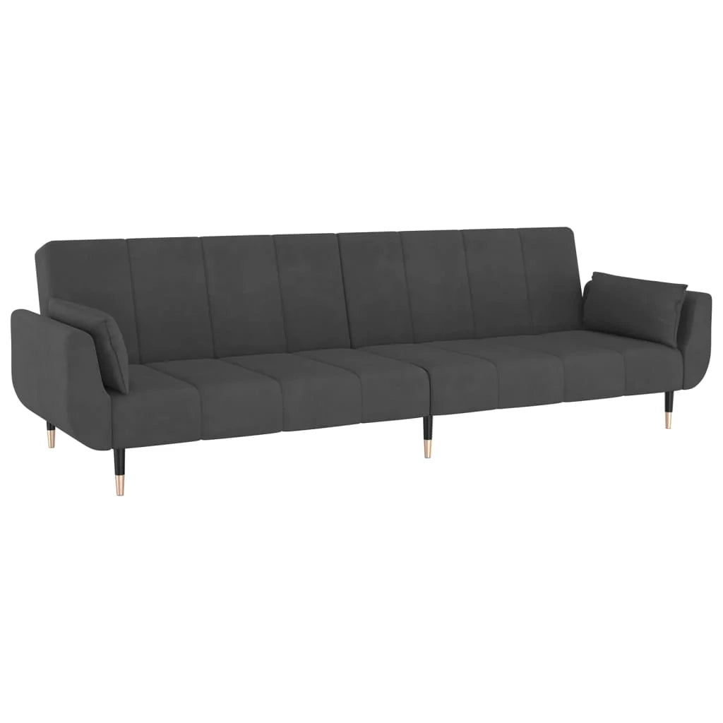 Divano letto a 2 posti trasformabile soggiorno letto per gli ospiti divano letto pieghevole per soggiorno interno casa posti a sedere con due cuscini velluto grigio scuro 02_0018944