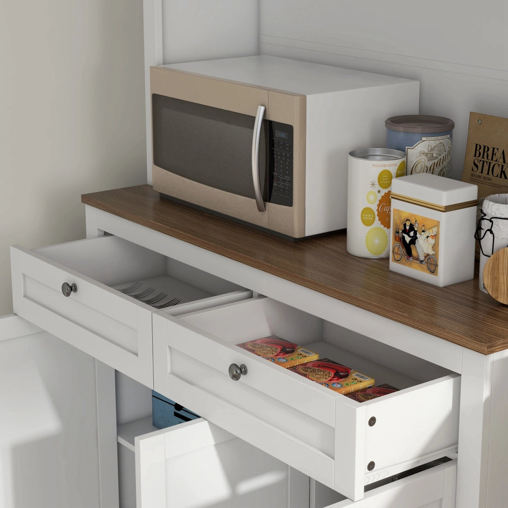 Armadio Cucina con Ante a Vetro, 2 Cassetti e Ripiani ¨C zephmum ¨C Bianco 100x40x180 cm