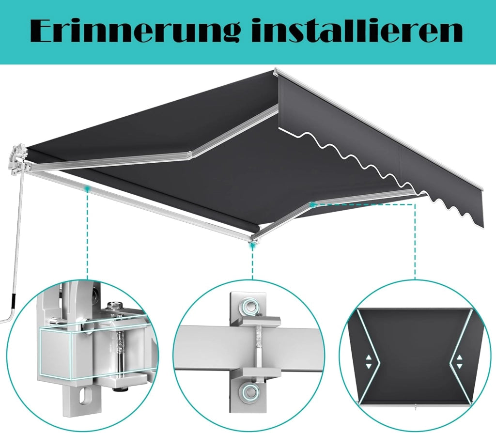 Tenda da sole con manovella manuale, 250 x 200 cm, tenda da sole per balcone, terrazza, impermeabile, protezione solare, antracite