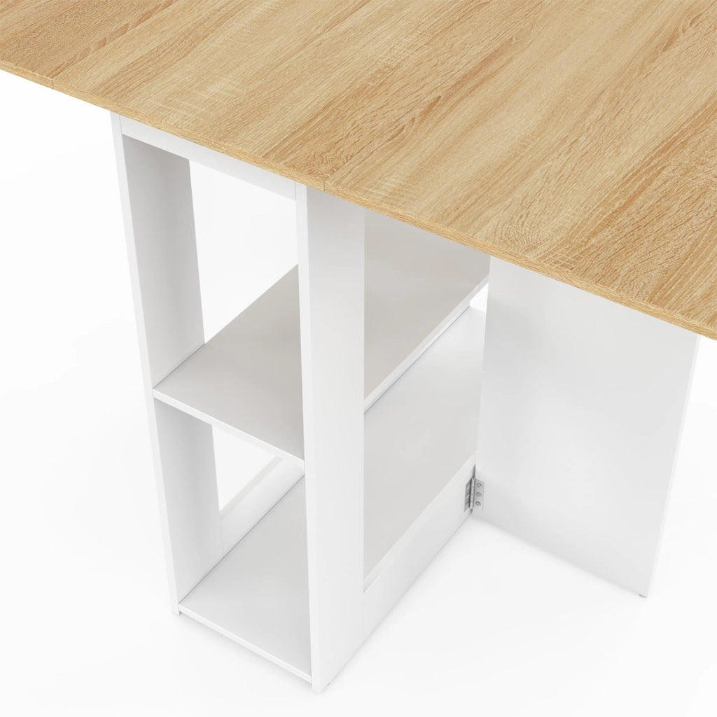 IDMarket - EDI Consolle Pieghevole per 2-4 Persone in Legno Bianco con Piano in faggio e 4 sgabelli