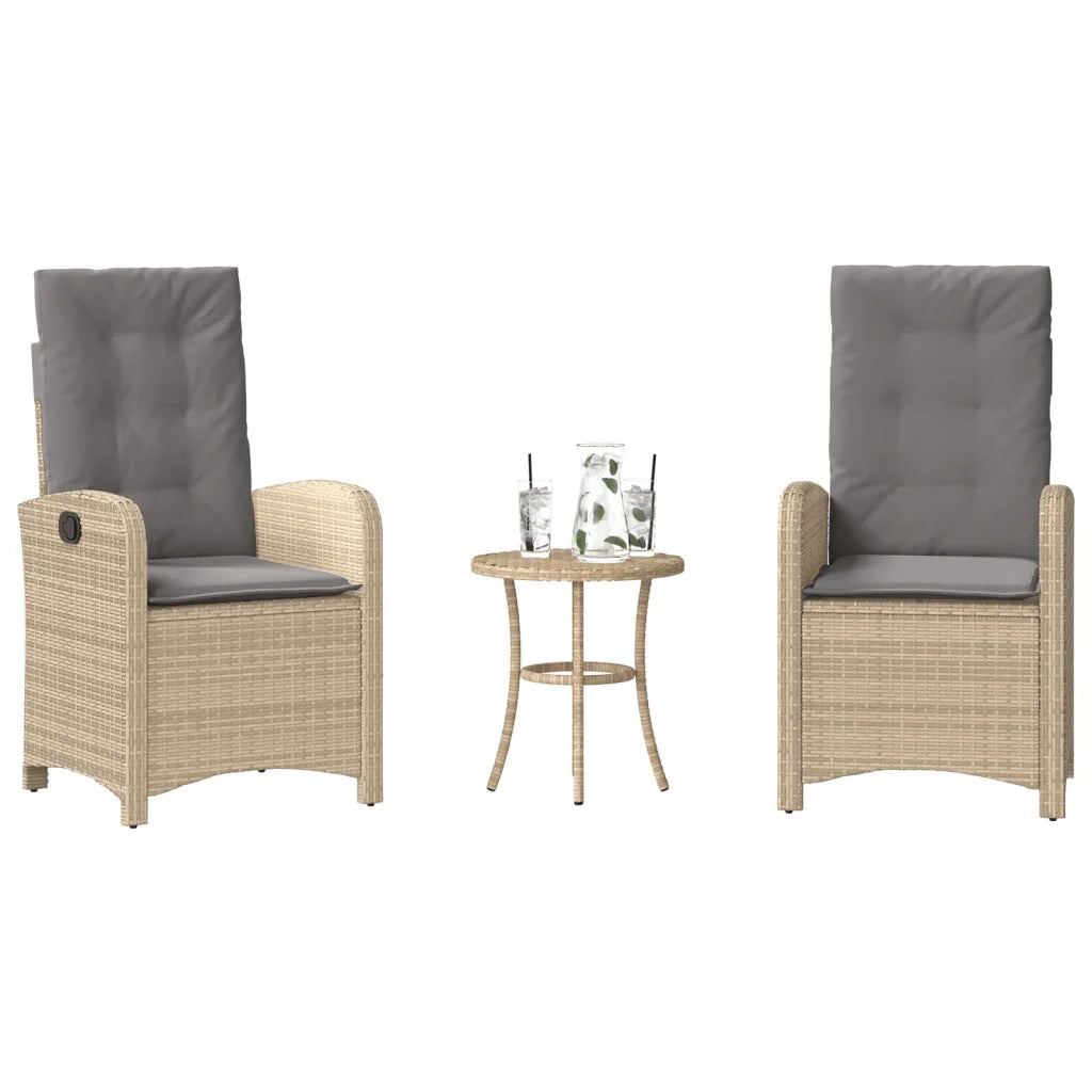 Set da BistrÃ² 3 pz con Cuscini Beige Misto in Polyrattan