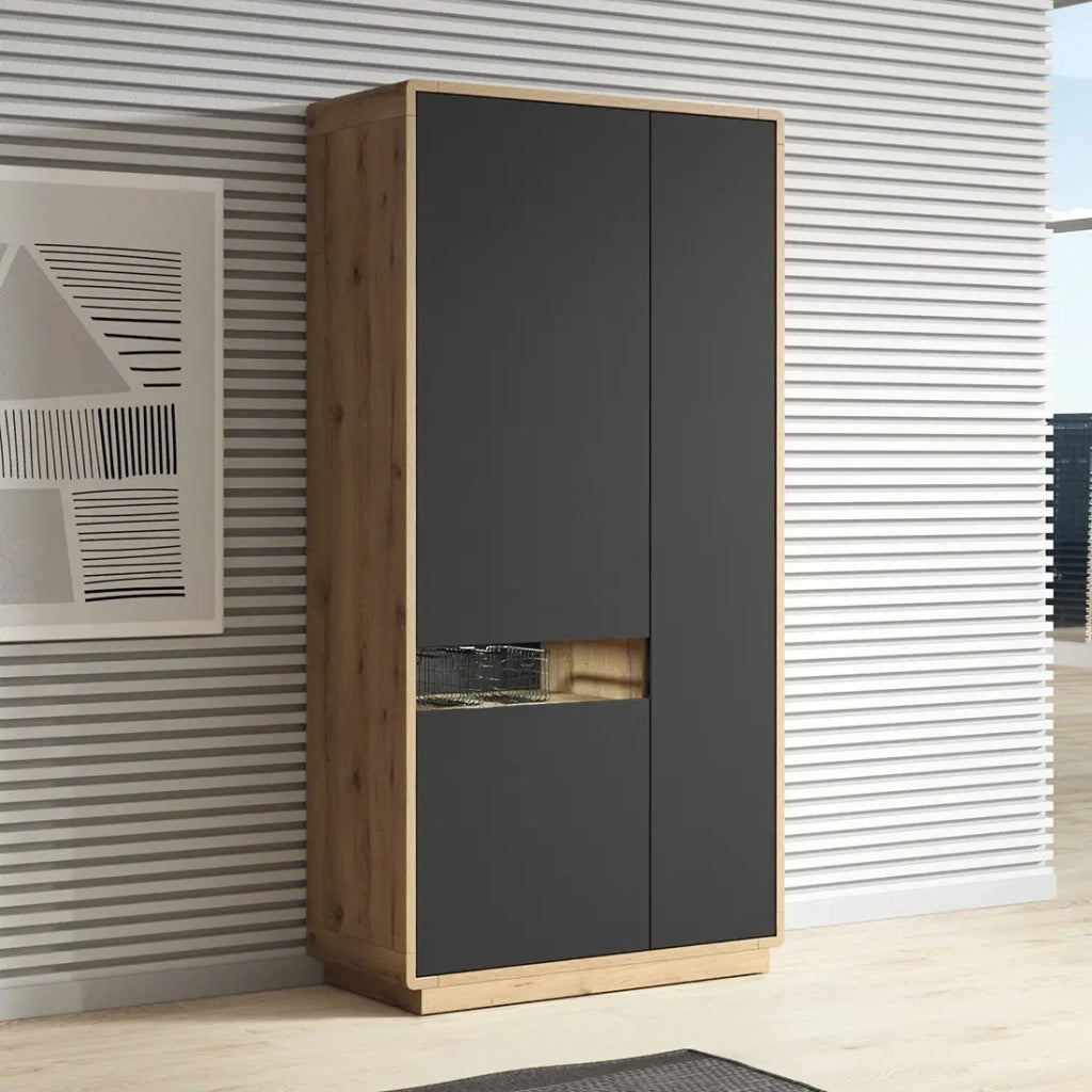 Armadio design con nicchia illuminata collezione VILLA. Colore rovere e nero.