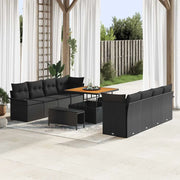 Set Divano da Giardino con cuscino 11 pcs Nero polyrattan