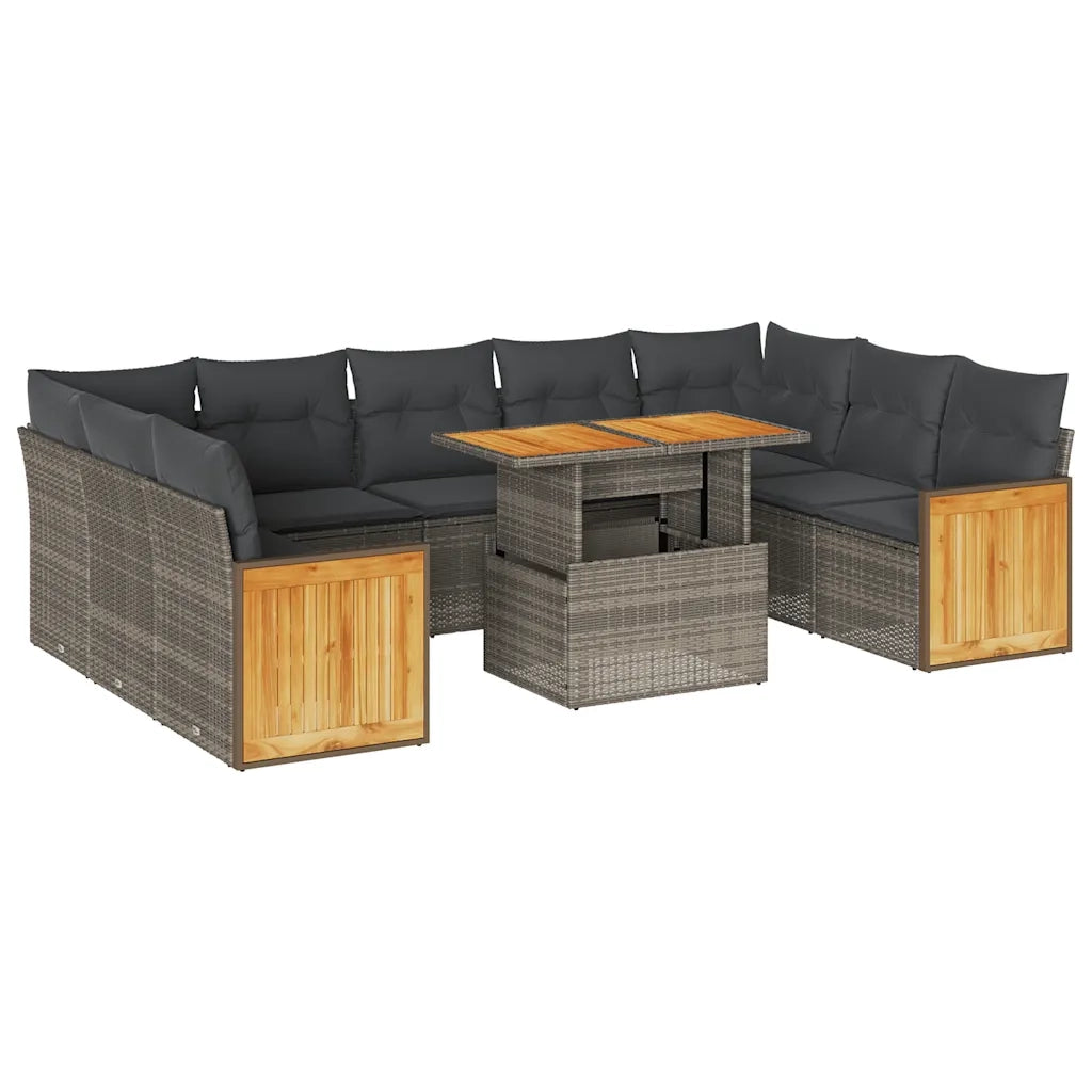 Divano Giardino 10 pz con Cuscini Grigio in Polyrattan Acacia
