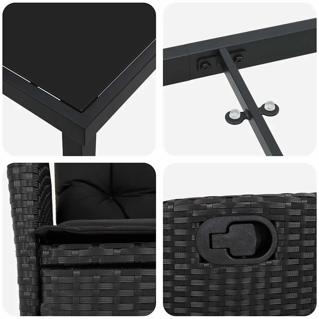 Set da Pranzo per Giardino con cuscino 7 pcs Nero polyrattan 3380488