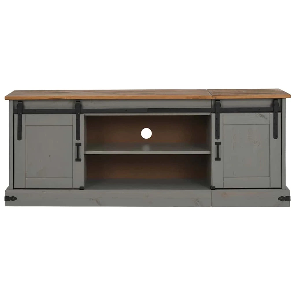 Mobile TV HALDEN 150 x 40 x 60 cm con ante scorrevoli e moderno contenitore in pino grigio 02_0057825
