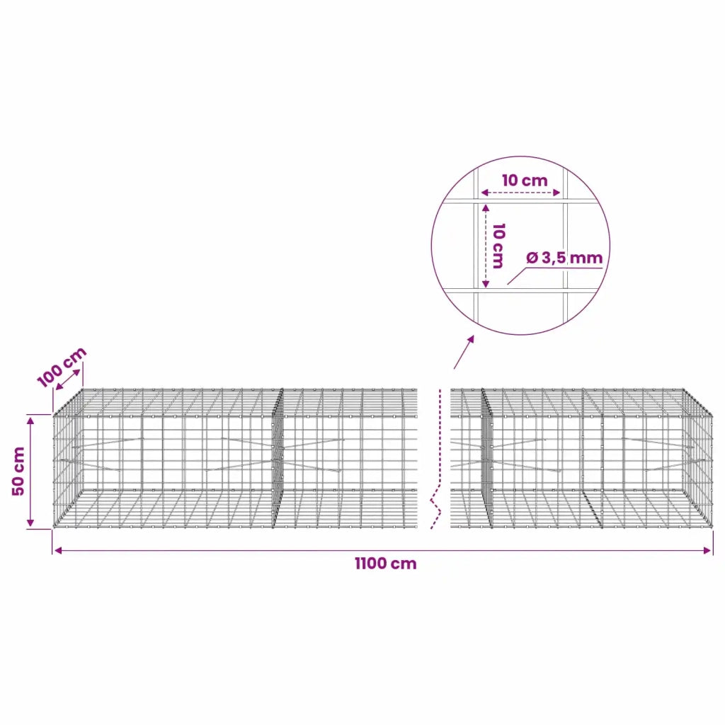 Gabione con Filo da 3,5 mm e Rete da 10x10 cm 1100x100x50 cm 3463384