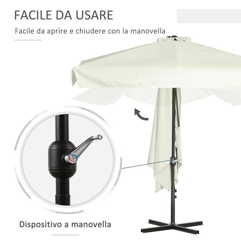 OMBRELLONE SEMICIRCOLARE DA TERRAZZA E GIARDINO CON MANOVELLA, 230X130X249CM, CREMA