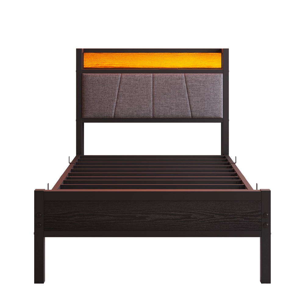 Letto Singolo con LED e USB ¨C MINIMAL ¨C Struttura Metallo, Rete a Doghe, 90x200