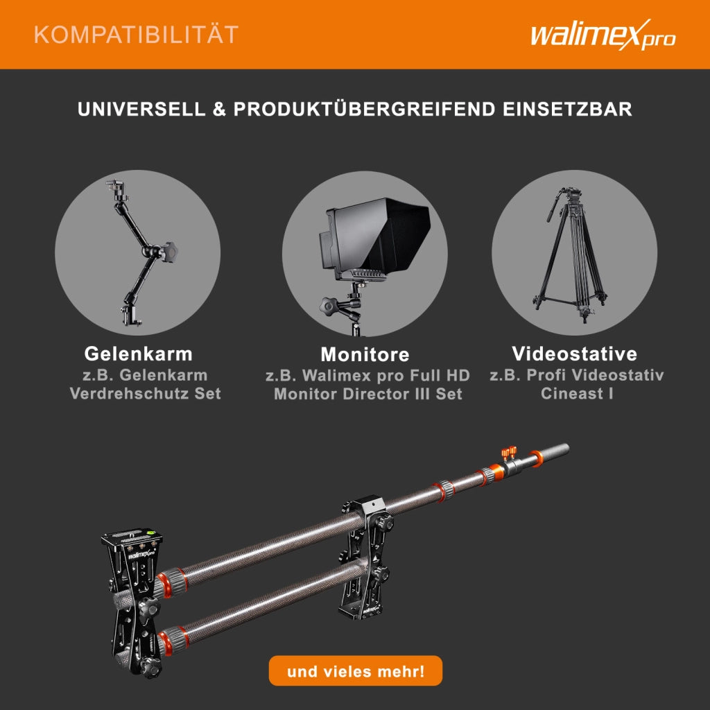 Carbon Camera Jib Traveller 7.2, Jimmy Jib per telecamera, braccio per videocamera estensibile 70-200cm, 16x10x80cm, filettatura 1/4“