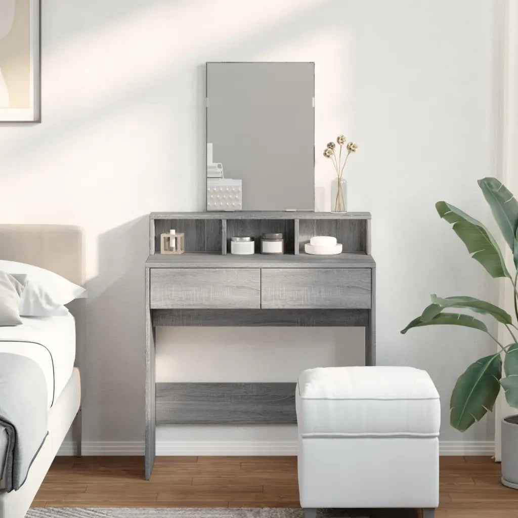 Toeletta con Specchio-Tavolo da Vanit¨¤ Grigio Sonoma 80x41x144,5 cm