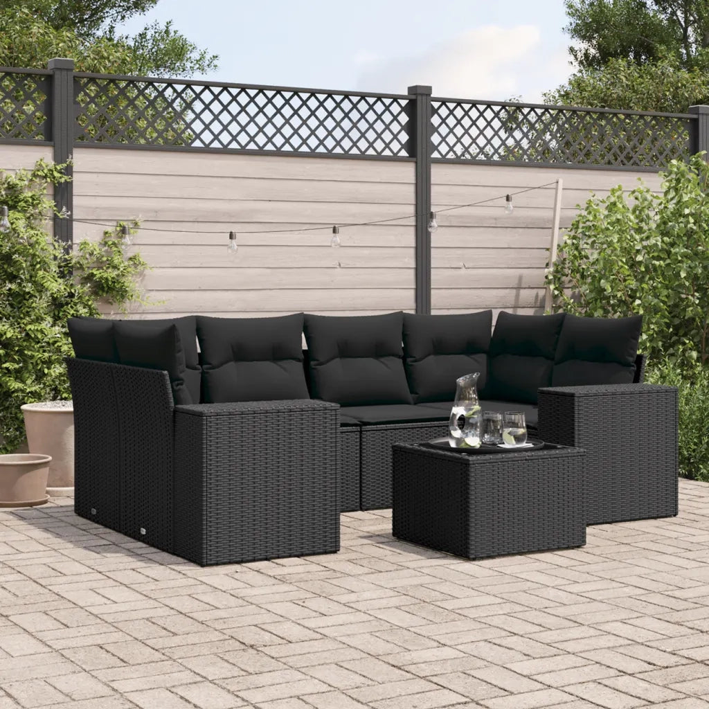 Set Divani da Giardino con Cuscini 7pz Nero Polyrattan 3254652