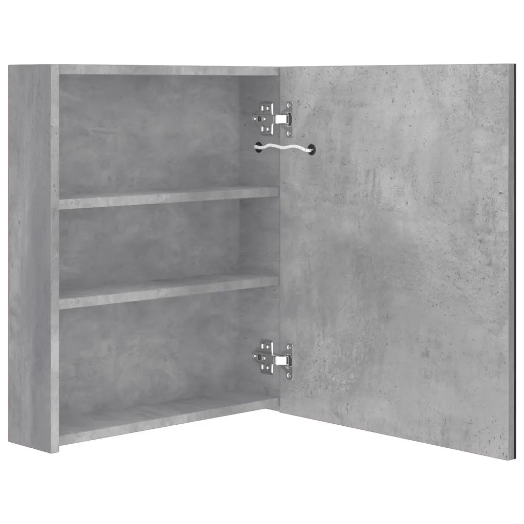 Armadietto Bagno con Specchio e LED Grigio Cemento 50x14x60 cm