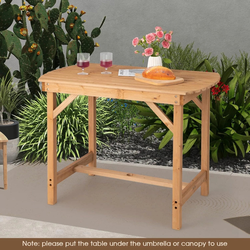 Tavolo da Giardino in Abete Massiccio, 100x60,5x75 cm, con Foro per Ombrellone, Perfetto per Giardino, Balcone e Terrazza