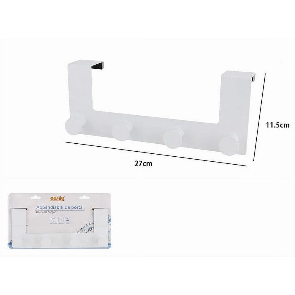 Trade Shop - Appendiabiti Da Porta Con 4 Ganci 27x11.5cm Bianco Per Asciugamani Vestiti 87781 -