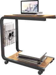 Piccola tavola da notte, tavolo salotto, comodino, tavolo salotto, tavolo portatile per laptop, tavolo per notebook con ruote, per camera da letto, soggiorno, in legno di quercia