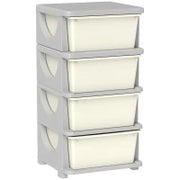 Cassettiera in Plastica Colorata per Cameretta con 4 Cassetti, 37x37x76 cm, Crema