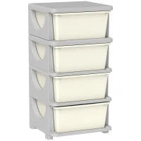 Cassettiera in Plastica Colorata per Cameretta con 4 Cassetti, 37x37x76 cm, Crema