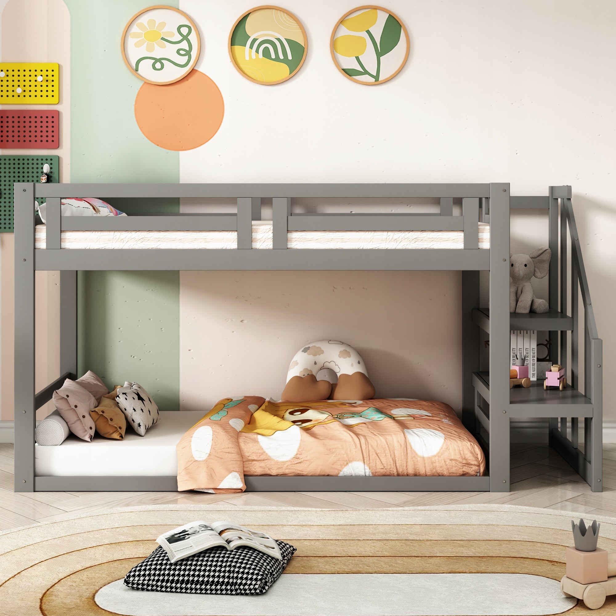 Letto a castello basso 90x200 - Xylo - Grigio senza materasso