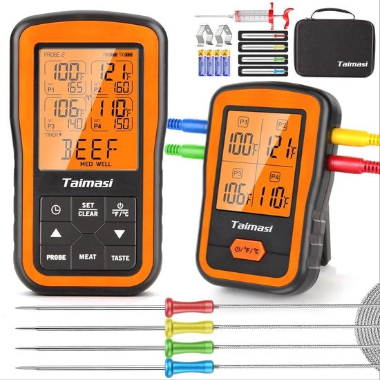 Termometro digitale wireless per carne con 4 sonde per grigliare, BBQ e cucina