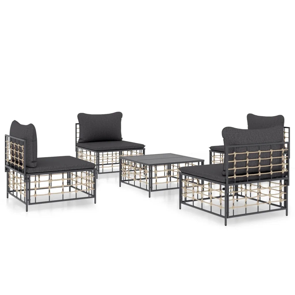 Set Divani da Giardino 5 pz con Cuscini Antracite in Polyrattan 3186711