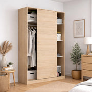 Guardaroba Alyson, Mobile appendiabiti per camera da letto, Armadio a 2 ante scorrevoli, 120x50h204 cm, Rovere