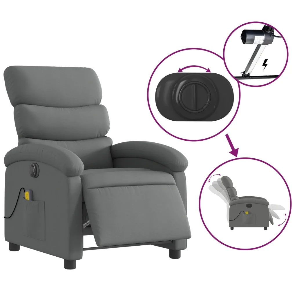 Divano Sedia-Poltrona Reclinabile Massaggio Elettrica Grigio Scuro Tessuto 986729