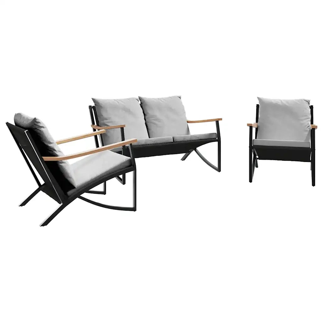 Set Mobili da Balcone 3 pz con Cuscini Nero in Acciaio 3283637