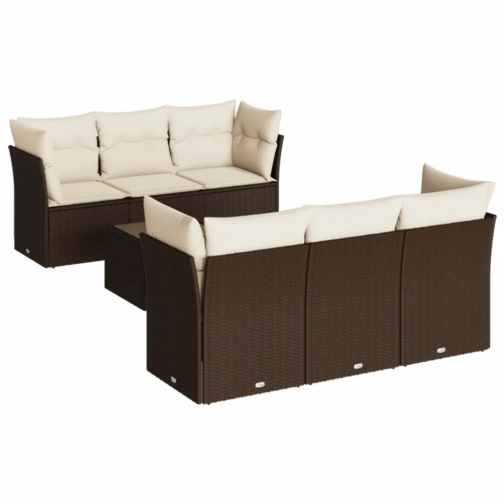 vidaXL Set Divani da Giardino 7 pz con Cuscini Marrone in Polyrattan