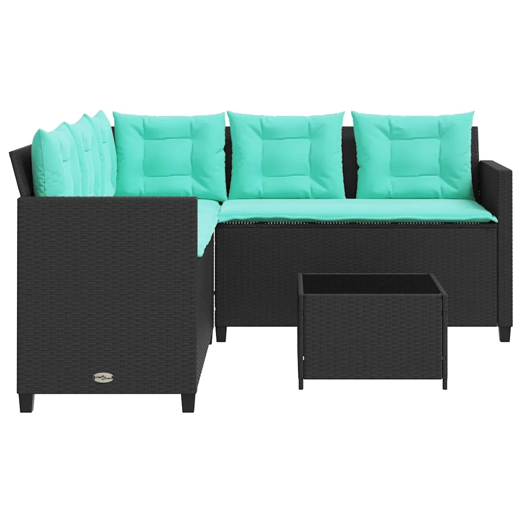 Divano da giardino con Tavolino e cuscini a forma di L in Polyrattan Nero 369047
